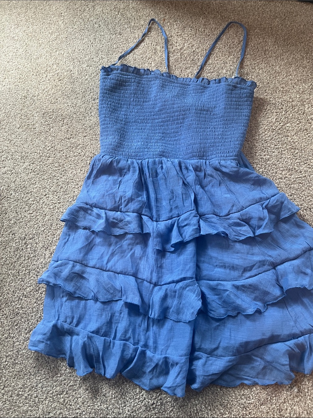 Francesca's Collections Blue Smocked Ruffle Mini Dress